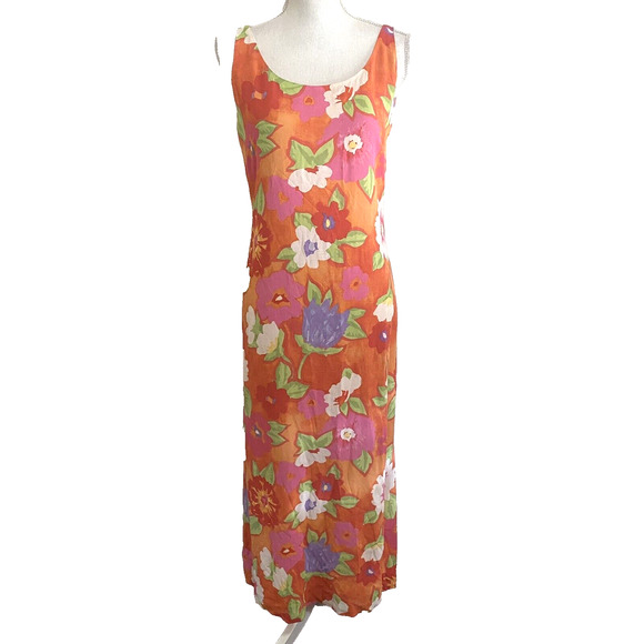 Sigrid Olsen Sleeveless Maxi Dress Womens Sz 4‎ Coral Floral Lined Tropical - Picture 1 of 10